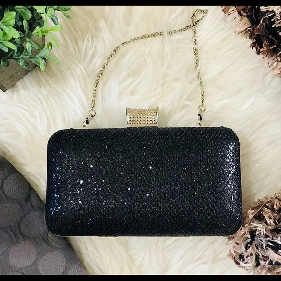 CRYSTAL ENCRUSTED EVENING BAG beaded EVENING BAG black w chain TIMELESS CLASSIC - Picture 8 of 10